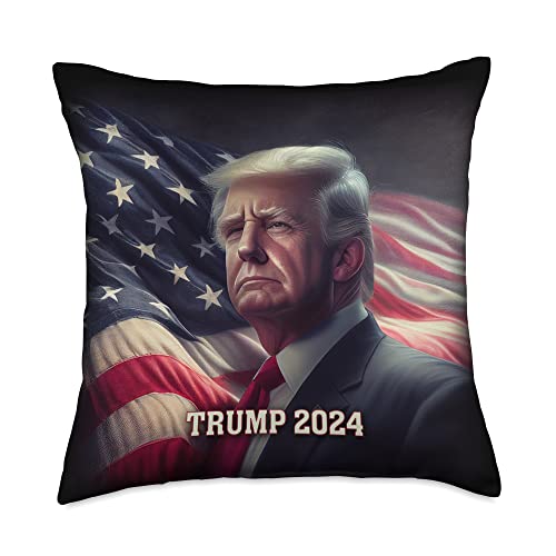 Donald Trump American Flag Illustration - Proud Republican Throw Pillow, 18x18, Multicolor