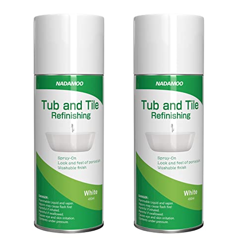 NADAMOO White Bathtub and Tile Refinishing Spray Paint Kit, 450ml (2 Pack), Semi-Gloss DIY Coating for Porcelain, Fiberglass, and Sinks