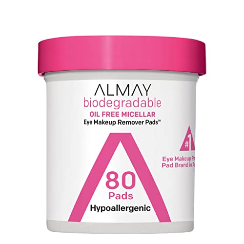 Almay Biodegradable Makeup Remover Pads, Micellar Gentle, Hypoallergenic, Fragrance-Free, Dermatologist & Ophthalmologist Tested, 80 count (Pack of 1)