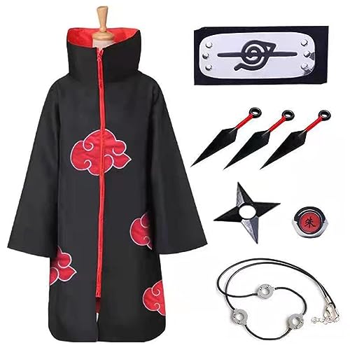 Unisex Anime Cosplay Robe Long Halloween Costumes Stand Collar Cloak with Headband Necklace Ring Set