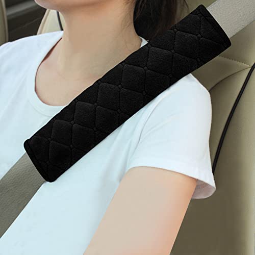Amooca Soft Auto Seat Belt Cover Seatbelt Shoulder Pad 2 PCS for a More Comfortable Driving Compatible with All Cars and Backpack Black