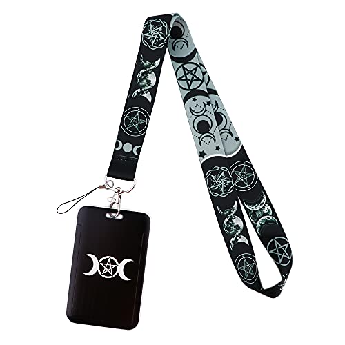 Cool Moon ID Lanyard Badge Holder for Women Men Key Card Holder Keychain Holder Vertical Black