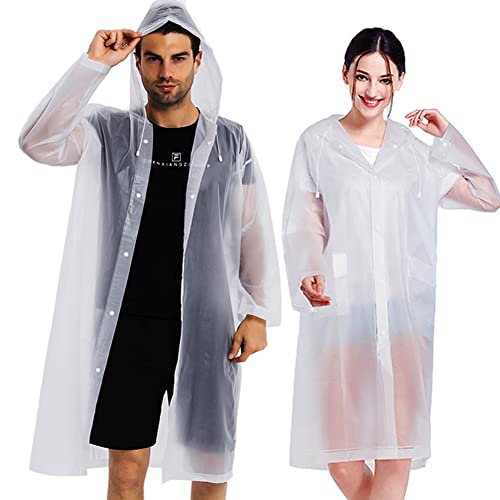 COOY Rain Coats (2 Pack) - Reusable EVA Rain Ponchos For Adults Rain Jackets Raincoats For Men Women