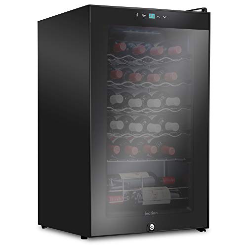 Ivation 24 Bottle Compressor Wine Cooler Refrigerator w/Lock | Large Freestanding Wine Cellar For Red, White, Champagne or Sparkling Wine | 41f-64f Digital Temperature Control Fridge Glass Door Black