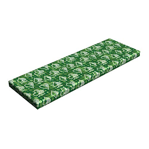 Lunarable Poker Bench Pad, Geometric Background Full of Squares with Cards in Doodle Style, Standard Size HR Foam Cushion with Decorative Fabric Cover, 45' x 15' x 2', Fern Green Pale Green