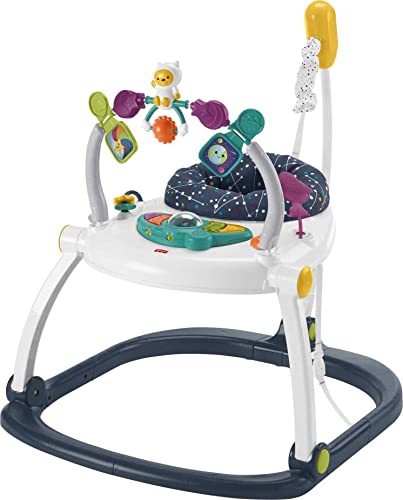 Fisher-Price Baby Bouncer Spacesaver Jumperoo Activity Center with Lights Sounds and Folding Frame, Astro Kitty