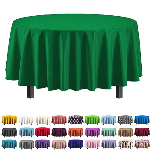 Exquisite 12-Pack Premium Plastic Tablecloth 84in. Round Table Cover - Emerald Green