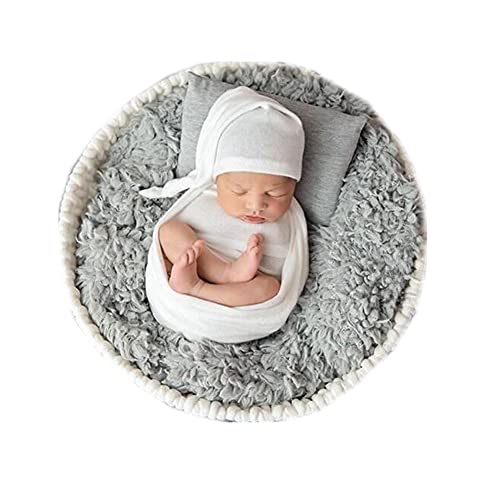 Vemonllas Newborn Baby Photography Props Outfits Hat Long Ripple Wrap Set for Boys Girls Photography (Off White)