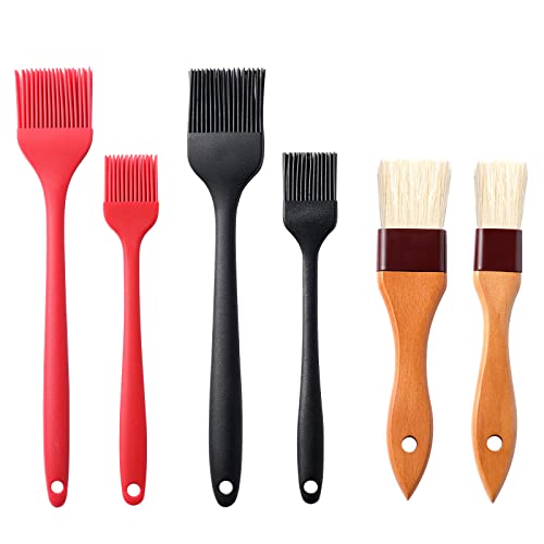 4 Pack Silicone Basting Pastry Brushes with 2 Wood Handle Culinary Oil Brushes, Heat Resistant Brush Set, Perfect for BBQ Sauce Barbecue Butter Grill Baking Kitchen Cooking, BPA Free & Dishwasher Safe