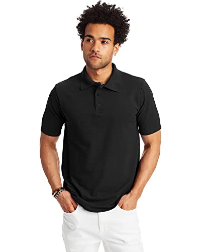 Hanes Mens Pique Short Sleeve Polo Shirt, Three-button Midweight For, Black, X-Large US