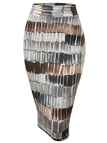 MBJ WB1304 Womens Print Midi Pencil Skirt XL Black_Brown