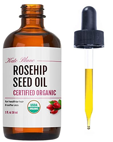 Kate Blanc Cosmetics Rosehip Oil for Face & Skin. Rosehip Seed Face Oil for Facial & Gua Sha Massage (1oz, Organic, Pure, Cold Pressed)