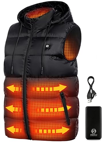 Foxelli Men's Heated Puffer Vest - Lightweight, USB Rechargeable Black Vest for Men, Men’s Winter Outerwear Vest with Battery