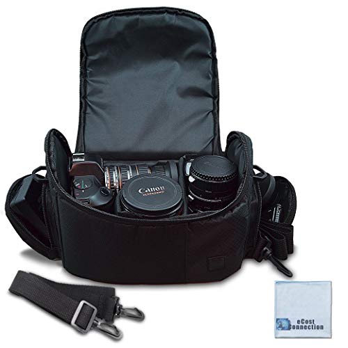 Deluxe Large Digital Camera / Video Padded Carrying Bag / Case for Nikon, Sony, Pentax, Olympus Panasonic, Samsung, and Canon DSLR Cameras & eCostConnection Microfiber Cloth