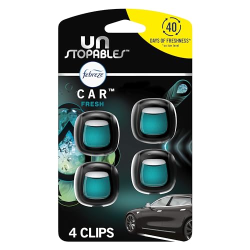 Febreze Unstopables Car Odor-Fighting Car Freshener Vent Clip Fresh Scent, .07 oz. Car Vent Clip, Pack of 4