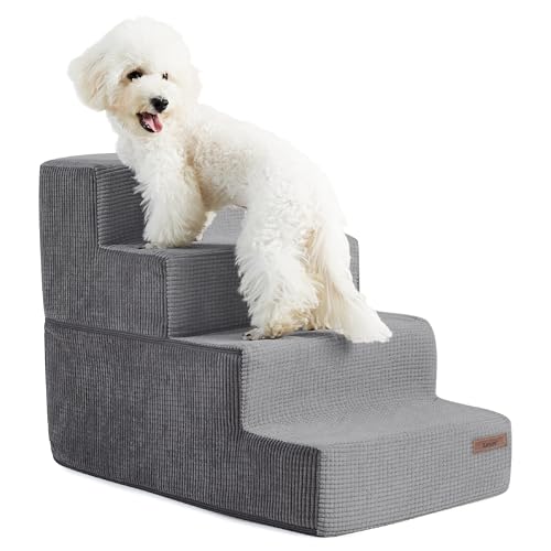 Lesure Dog Stairs for Small Dogs - Pet Stairs for High Beds and Couch, Folding Pet Steps with CertiPUR-US Certified Foam for Cat and Doggy, Non-Slip Bottom Dog Steps, Grey, 4 Steps