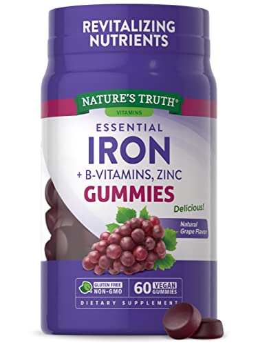 Iron Gummies | 60 Count | Vegan, Non-GMO & Gluten Free Supplement | with Zinc & B Vitamins | Grape Flavor | by Natures Truth