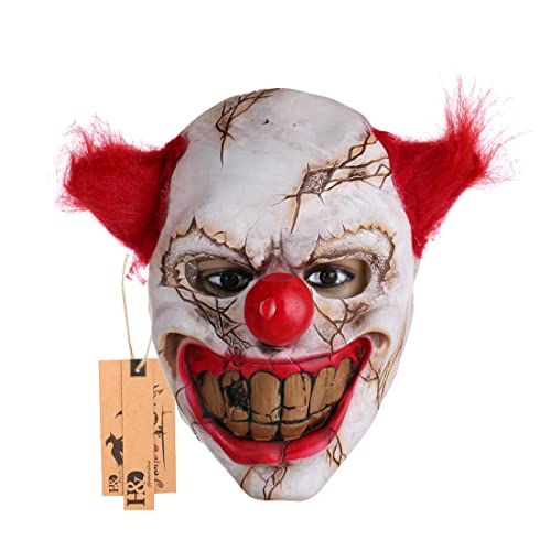 Hyaline&Dora Halloween Latex Clown Mask With Hair for Adults,Halloween Costume Party Props Masks (red hair)