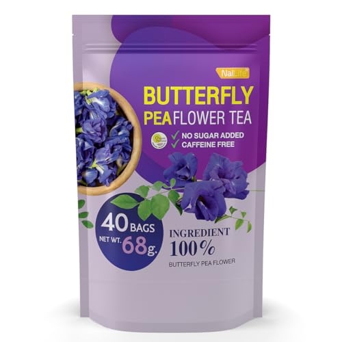 Organic Butterfly Pea Flowers Premium Whole Flowers in 40 Tea Bags Blue Tea for Drinks Food Coloring