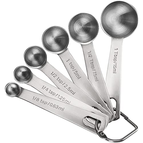 Rena Chris Measuring Spoons, Premium Heavy Duty 18/8 Stainless Steel Measuring Spoons Cups Set, Small Tablespoon with Metric and US Measurements, Set of 6 for Gift Measuring Dry and Liquid Ingredients