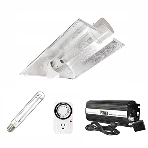 iPower Horticulture 600W HPS Grow Light Kit, 8' Hydroponics Cool Tube Reflector Add-on XXL Wing, Digital Dimmable Electronic Ballast, HPS Bulb, Plug-in Mechanical Timer