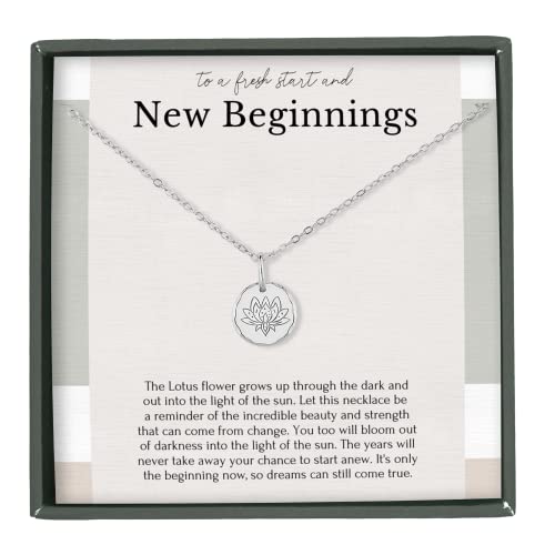 HOPE LOVE SHINE New Beginnings Lotus Necklace for Women - Gifts for Her - Divorce Gifts, Addiction Recovery, AAA, Sobreity Gifts for Women, Break Up, Recovery - Lotus Pendant, Sterling Silver