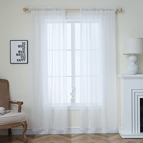 NAKITHA Sheer White Curtains 84 Inches Long 2 Panels Rod Pocket Voile Fimly Drapes for Living Room/Bedroom(W52 x L84)