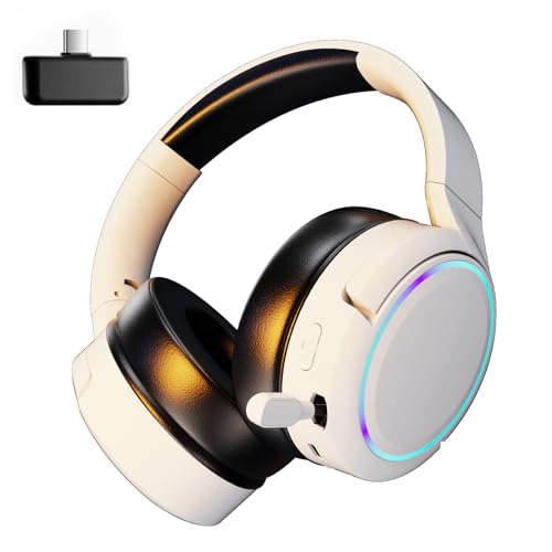 JeyDacitta 2.4GHz Premium Wireless Gaming Headset for PC, PS5, Xbox, Switch, Mac, Tablet, Mobile, Multi-Platform Bluetooth Headphones with Retractable Mic, 3.5mm Wired for Xbox Series, White