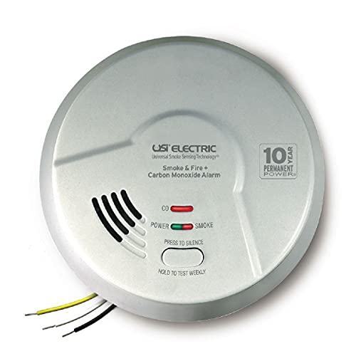 Universal Security Instruments Hardwired 10 Year Tamper Proof Permanent Power Sealed Battery 3-in-1 Universal Smoke Sensing & Carbon Monoxide Combination Alarm, Model MIC1509S,white, Corded Electric