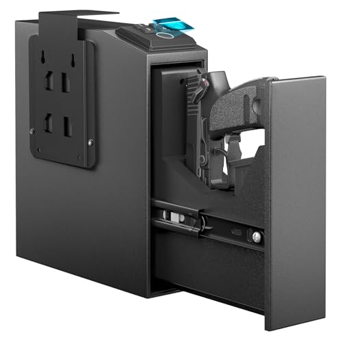 CLUTTO Biometric Slider Gun Safe for Handgun, Fingerprint Gun Safe Supports Quickly Access with 3 Ways, Fingerprint, PIN Code and Keyhole (Black)