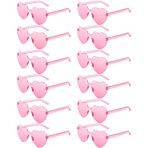 Chicpop 12 Pairs Heart Shaped Sunglasses Candy Color Rimless Fun Heart Sunglasses for Women Men Party Favors