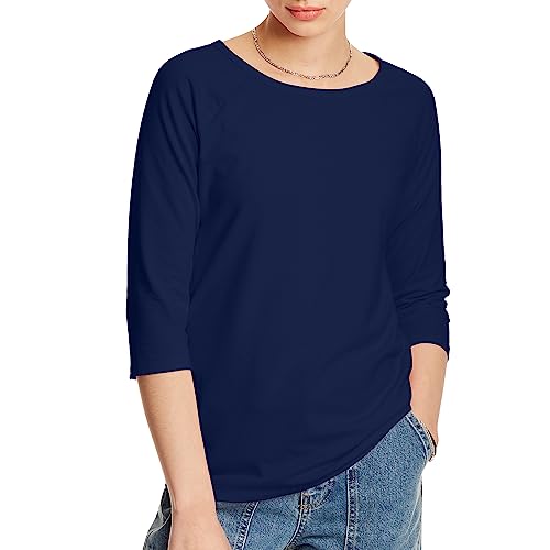 Hanes womens Stretch Cotton Raglan Sleeve Tee Shirt, Navy, XX-Large US