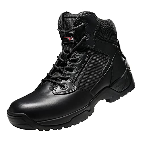 NORTIV 8 Mens Military Tactical Work Boots Lightweight Hiking 6 Inches Motorcycle Combat Bootie Black Size 12 M US Alloy, Black-a