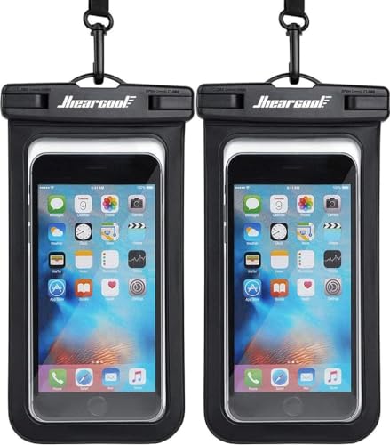 Hiearcool Waterproof Phone Pouch, Universal Case Compatible for iPhone 15 14 13 12 Pro Max Plus Up to 8.3', IPX8 Beach Travel Essentials-Black-2 Pack