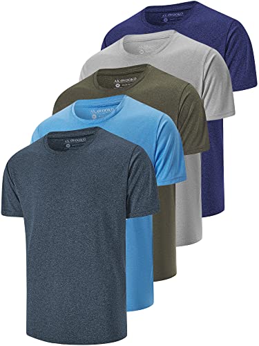 5 Pack Men's Dry Fit T Shirts, Athletic Running Gym Workout Short Sleeve Tee Shirts for Men (X-Large, Set 2)