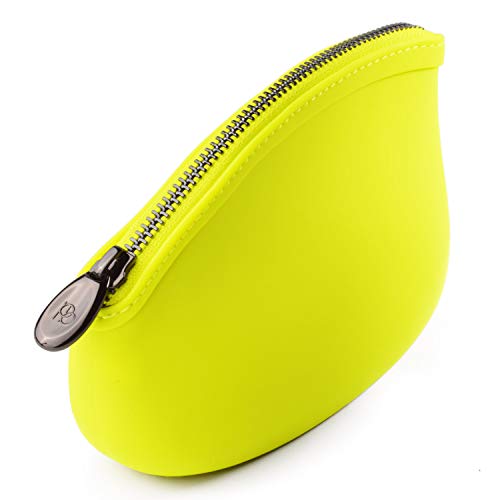 Cosmetic Bag by Pudinbag | Small Makeup Bag for Women | Cosmetic Makeup Pouch for Purse | Silicone Waterproof Vegan | Lemon Yellow