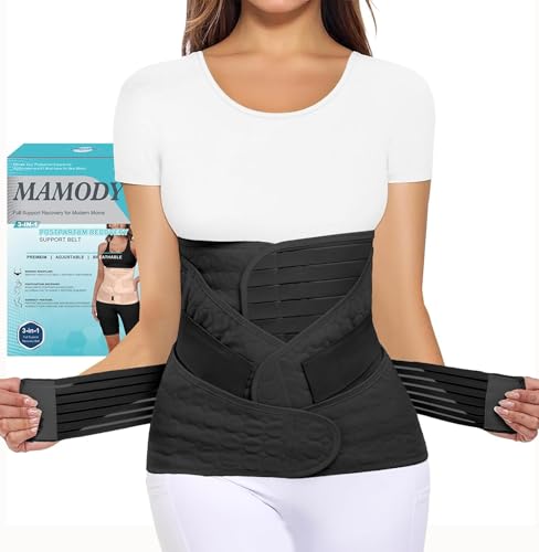 MAMODY 3in 1 Postpartum Belly Wrap - C Section Recovery Belt Post Partum Women Belly Belt (Black, L)