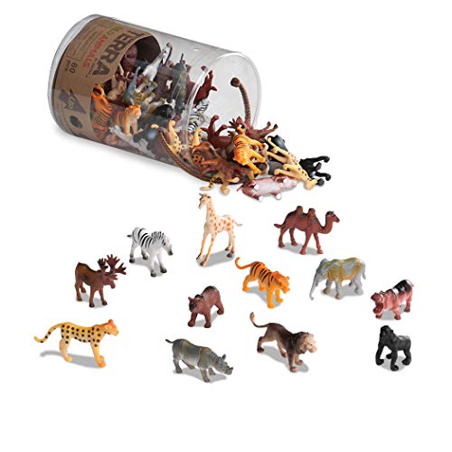 Terra by Battat – 60 Pcs Wild Creatures Tube – Realistic Mini Animal Figurines – Lion, Hippo, Tiger, Bear & More Safari Animals – Plastic Educational Toys for Kids and Toddlers 3 Years +