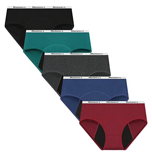 Nalwort Womens Period Underwear Menstrual Period Panties Postpartum Cotton Panties 5 Pack (as1, alpha, l, regular, regular, Color-01)