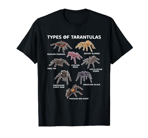 Types of Tarantulas Pink Toe Chilean Mexican Hairy Spider T-Shirt