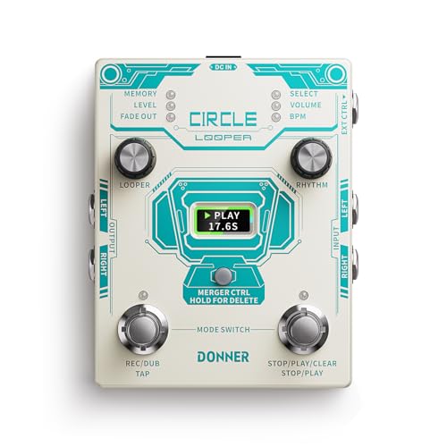 Donner Circle Looper Pedal Drum Machine, 2 in 1 Drum Looper Stereo Guitar Loop Pedals, 40 Slots 160 mins Loop with 110 Drum Grooves, Tap Tempo, Fade Out