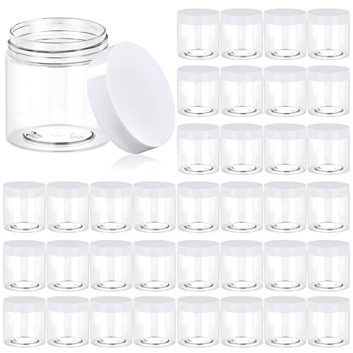 36 Pack 4 OZ Plastic Jars Round Clear Cosmetic Container Jars with White Lids, Eternal Moment Plastic Slime Jars for Lotion, Cream, Ointments, Makeup, Eye shadow, Samples, Potravel Storage