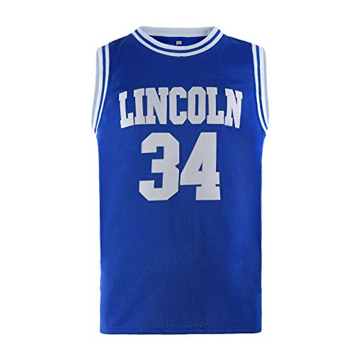 COMTOP Mens Lincoln #34 Jesus Shuttlesworth High School Movie Basketball Jersey for Adult Blue M