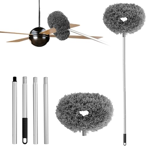 Ceiling Fan Cleaner Duster Reusable Microfiber Ceiling Fan Blade Cleaner Removable Duster with Extension Pole Adjusts 13 to 49.7 Inch for Cleaning Walls Bookshelves Furniture Door Window Top (Gray)