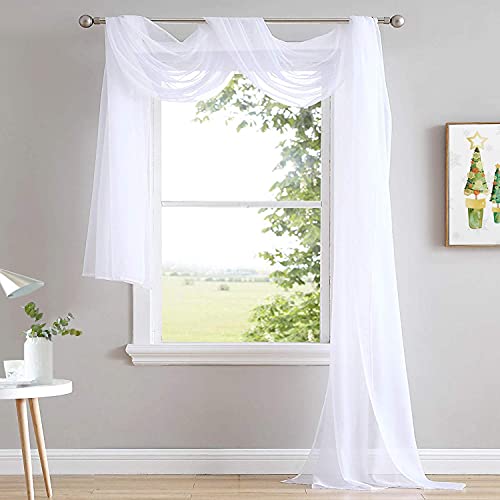NICETOWN Sheer Canopy Bed Curtains Panels 216 - Home Decoration Sheer Voile Scarf Valance for Wedding (1 Panel, W60 x L216, White)