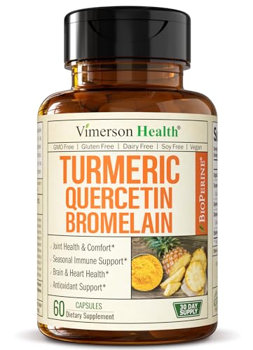Quercetin with Bromelain & Turmeric Curcumin - Bromelain Supplement with Black Pepper. Immune Support & Joint Support Supplement - BioPerine, Bromaline & 700mg Organic Tumeric. Non-GMO. Vegan. 60 Caps