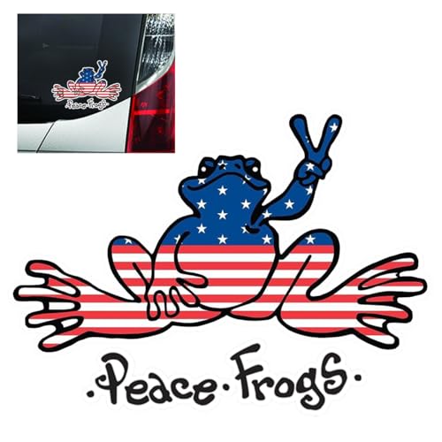 Peace Frogs Car Sticker Decal, U.S.A Peace Frogs Car Bumper Sticker, Vinyl Decal for Car, Outdoor Rated Peace Sign Sticker, Suitable for Windows, Bumpers, Laptops or Crafts (USA Frog)
