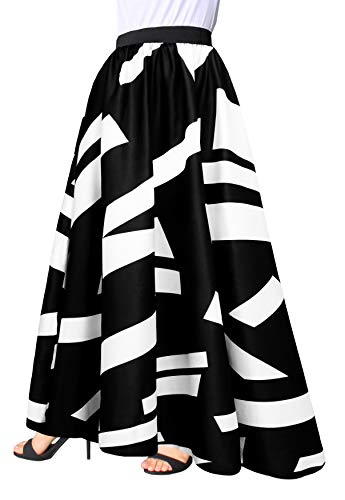 Afibi Women Chiffon Mopping Floor Length Big Hem Solid Beach High-Waist Maxi Skirt (XXX-Large, Black 3)
