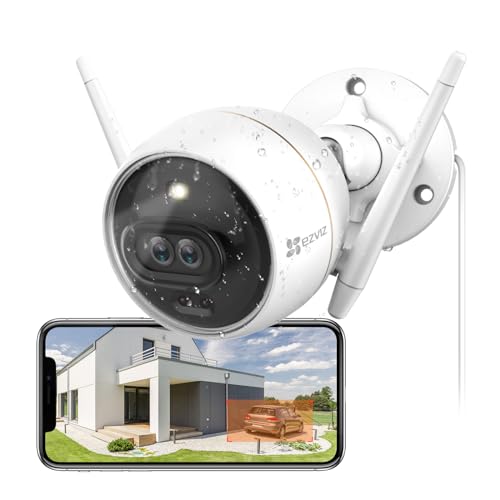 EZVIZ Outdoor Security Camera Dual Lens 1080P, Excellent Color Night Vision, Active Light & Siren Alarm with PIR Motion Detection, Weather Proof, Two-way Talk, the First Dual Lens Security Camera(C3X)