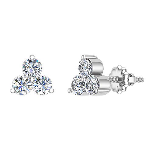 Three Stone Triangle Pattern Diamond Stud Earrings 14K White Gold 0.42 carat total weight (I,SI2)